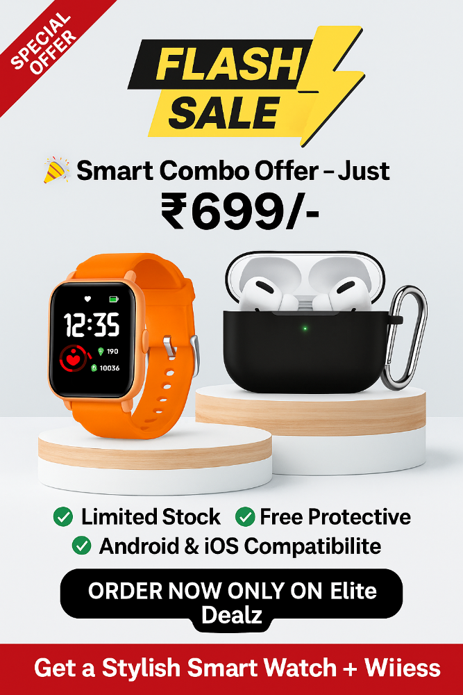Bluetooth Earbuds with Free Case + Smart Watch Combo | Works with Android & iOS | Long Battery | Touch Control