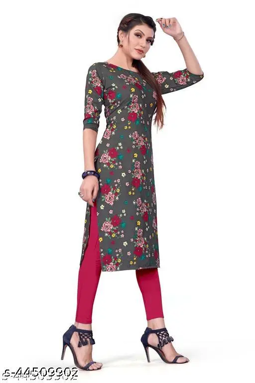 Women's Straight Fit Kurti – Dark Grey | Ethnic & Stylish