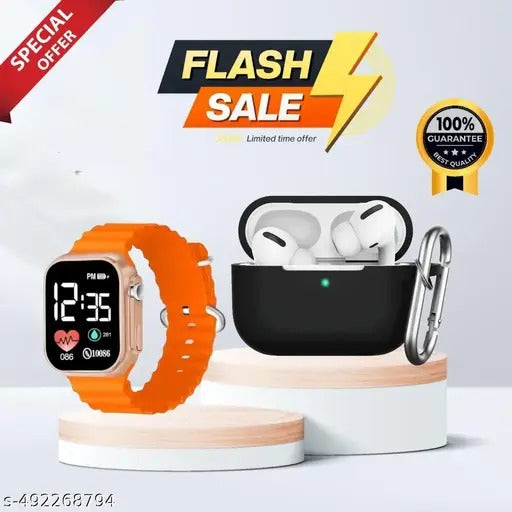 Bluetooth Earbuds with Free Case + Smart Watch Combo | Works with Android & iOS | Long Battery | Touch Control