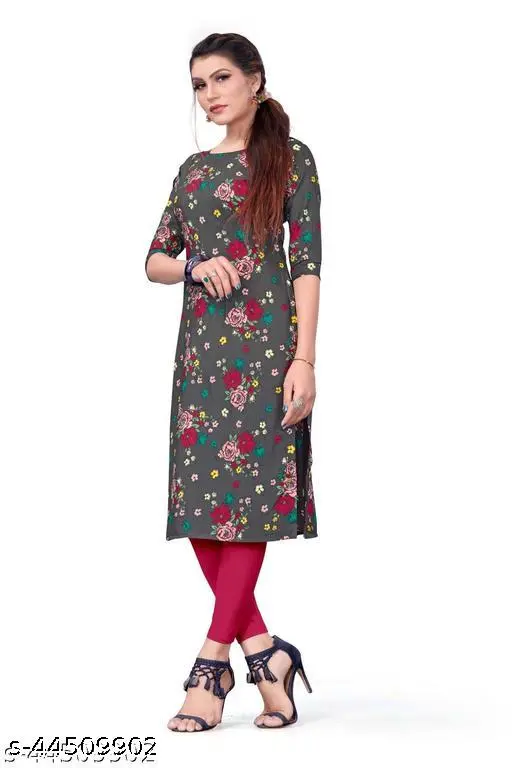 Women's Straight Fit Kurti – Dark Grey | Ethnic & Stylish
